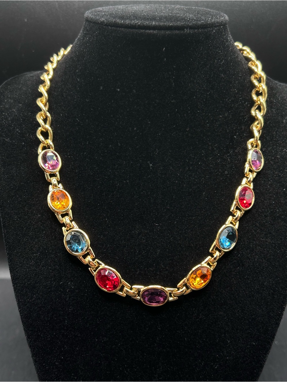 VTG Napier Gripoix Style Gold Tone Bezel Set Jeweled Necklace 16"